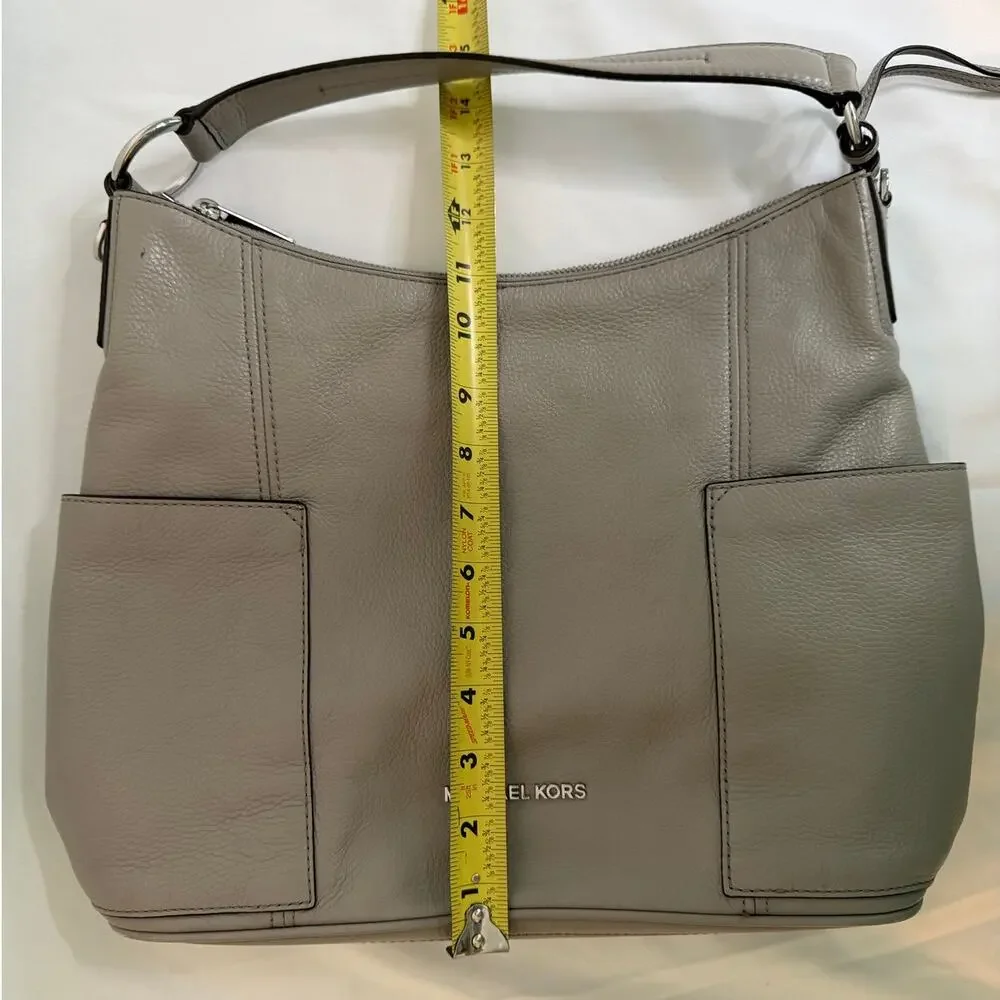 Michael Kors Anita Large Shoulder Bag Pearl Gray Pebbled Leather Hobo